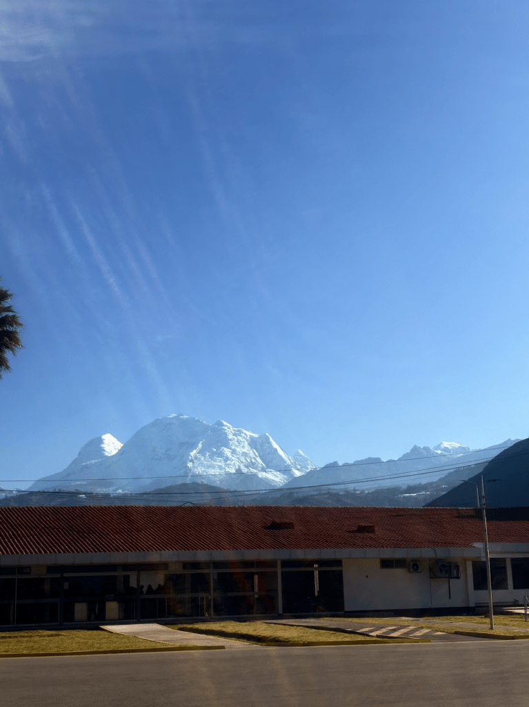 View of the Huascaran Mountain upon landing at Huaraz airport